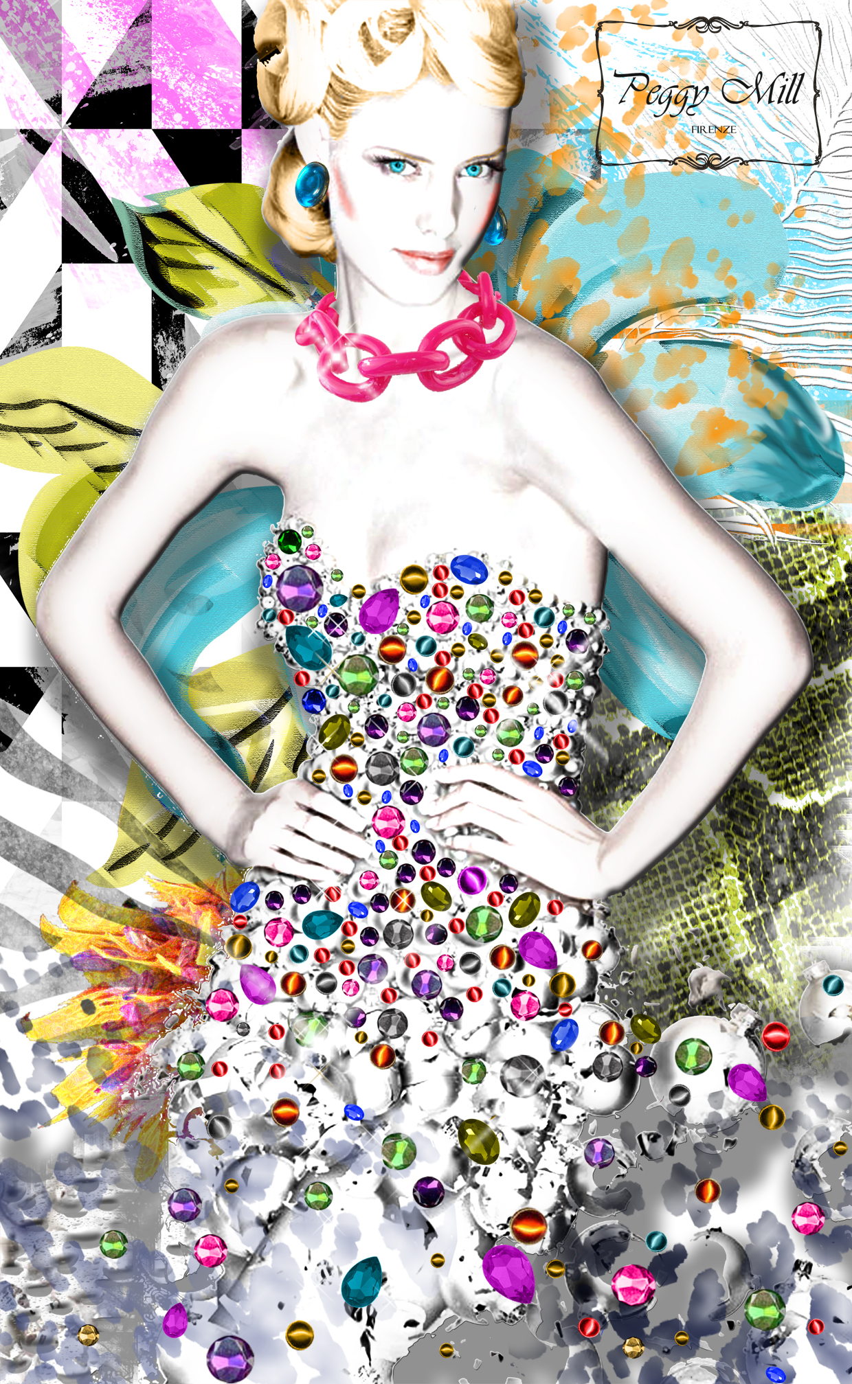 Fashion illustration with gemstones